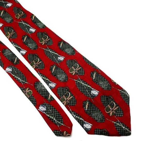 Repp Ltd Silk Tie Red Print Fishing‎ Long Wide - Picture 1 of 6